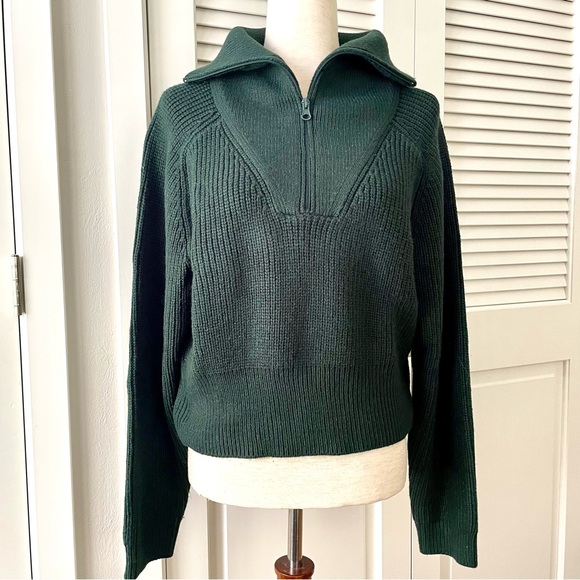 Wayf Nelle Cropped Half Zip Pullover Sweater Thick Ribbed Knit Size L - Picture 1 of 8